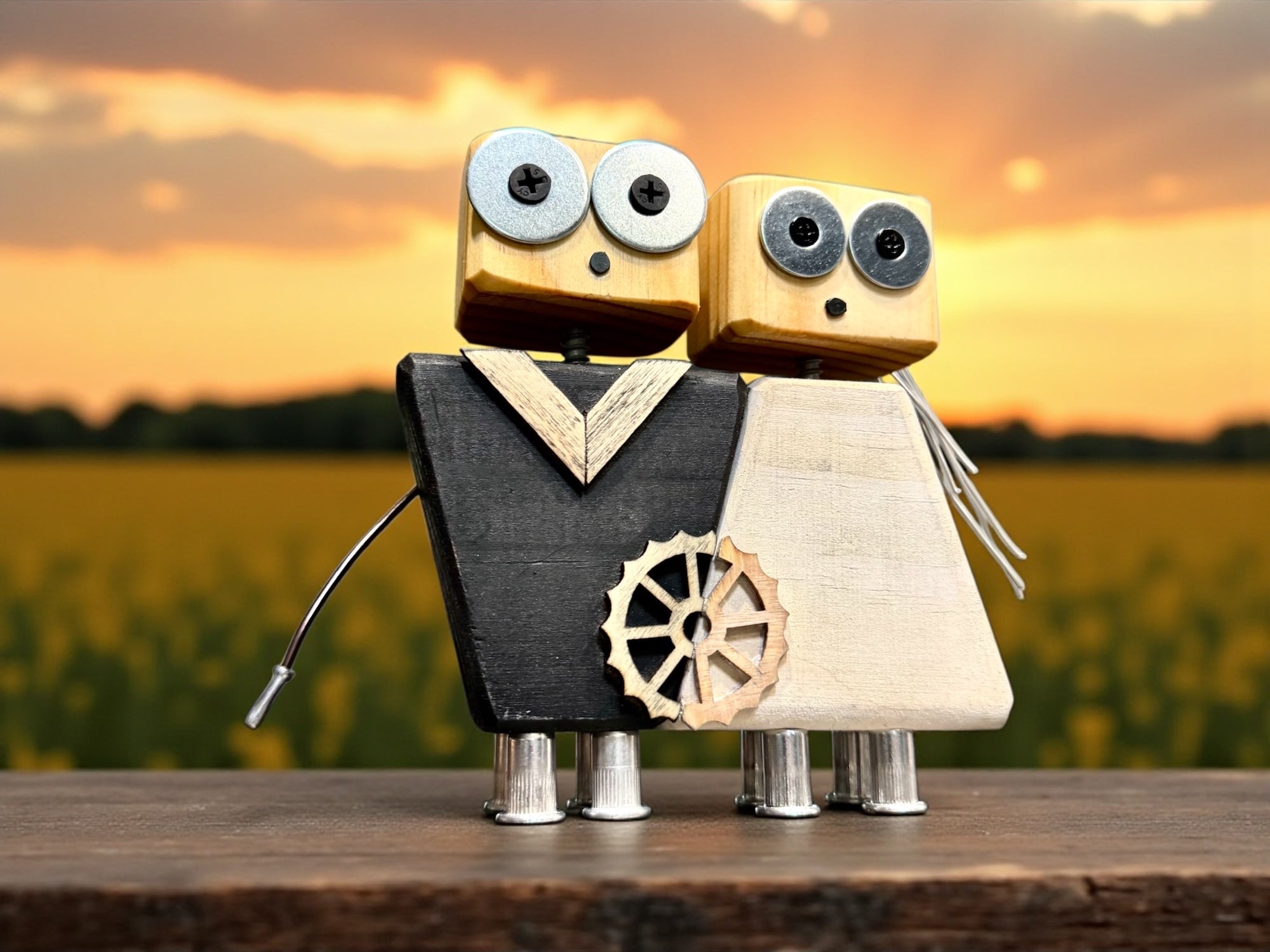 Bolt & Bloom – Wooden Robot Couple