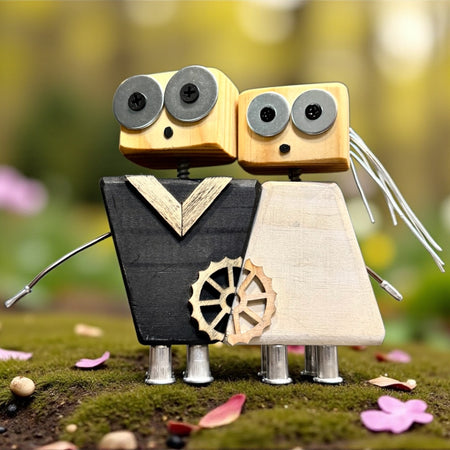 Bolt & Bloom – Wooden Robot Couple