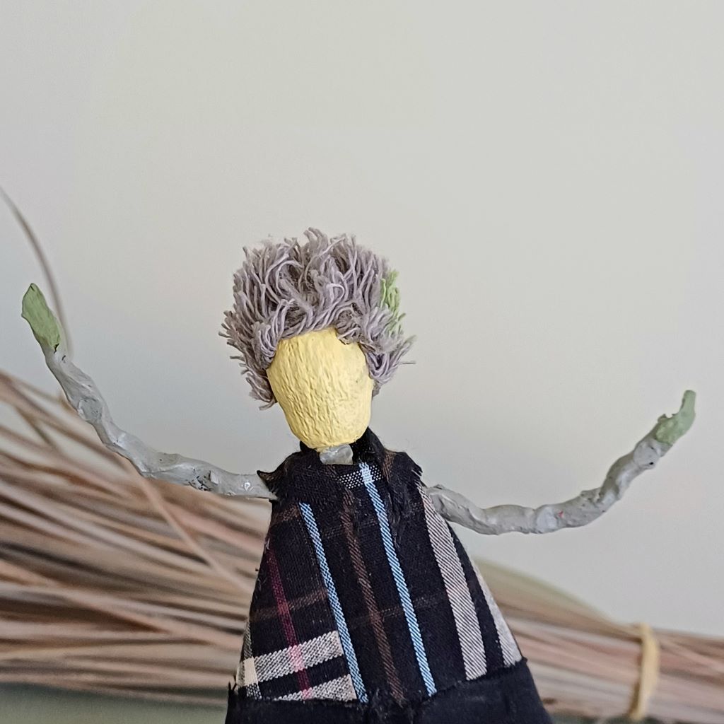 Boy Grey Stick Family, Handmade Table Decoration, Ornament