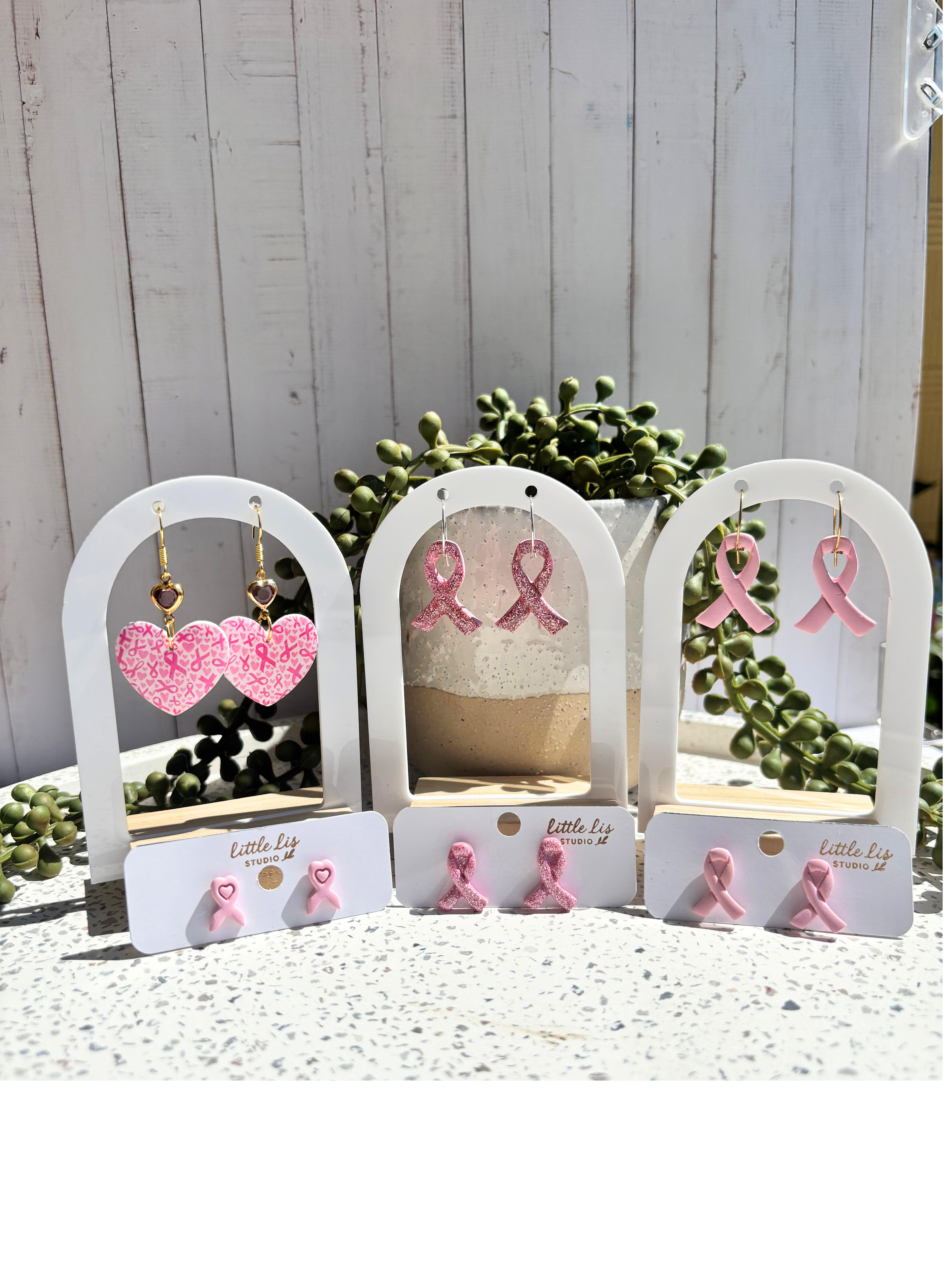 Breast Cancer Awareness Polymer Clay Earrings