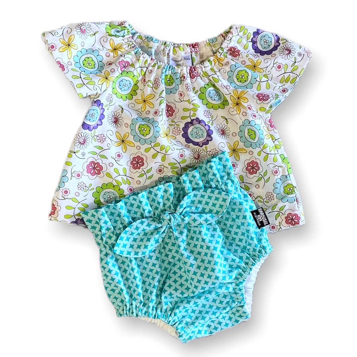 Bright Flower Girls Cotton Peasant Blouse SET - SIZE 000 & 0