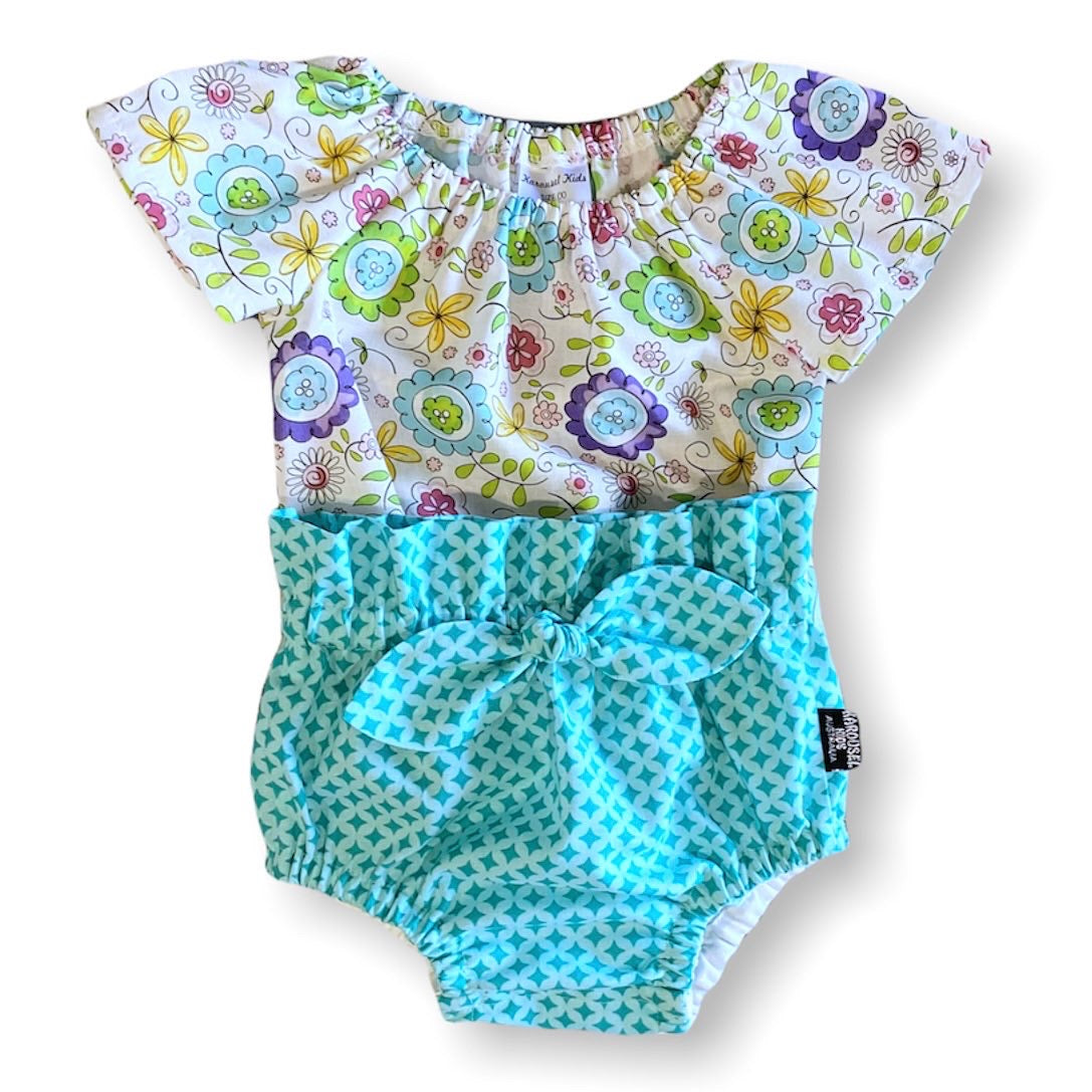 Bright Flower Girls Cotton Peasant Blouse SET - SIZE 000 & 0