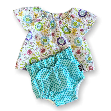 Bright Flower Girls Cotton Peasant Blouse SET - SIZE 000 & 0