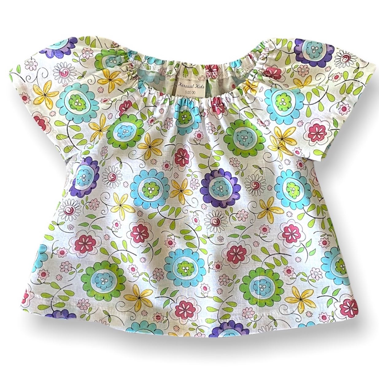 Bright Flower Girls Cotton Peasant Blouse SET - SIZE 000 & 0