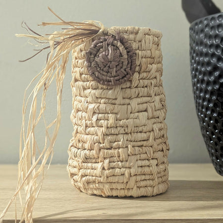 Basket Vessel with Woven Circle & Fringe detail - Vase