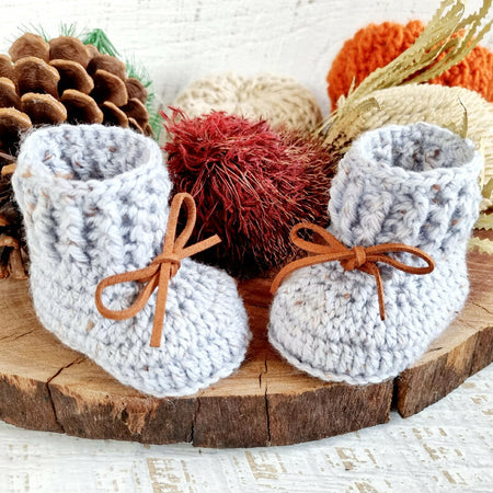 Baby Booties Blue/Grey Tweed Newborn Crochet Knit Shoes Socks