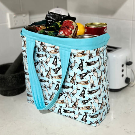 Grocery Tote .. Lined with storage pouch .. Whippet (mini scale)