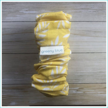 White Flowers Yellow Scrunchie - Wide Elastic - 100% Cotton