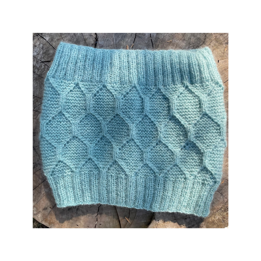 Aqua Knitted Alpaca Cowl with geometric design