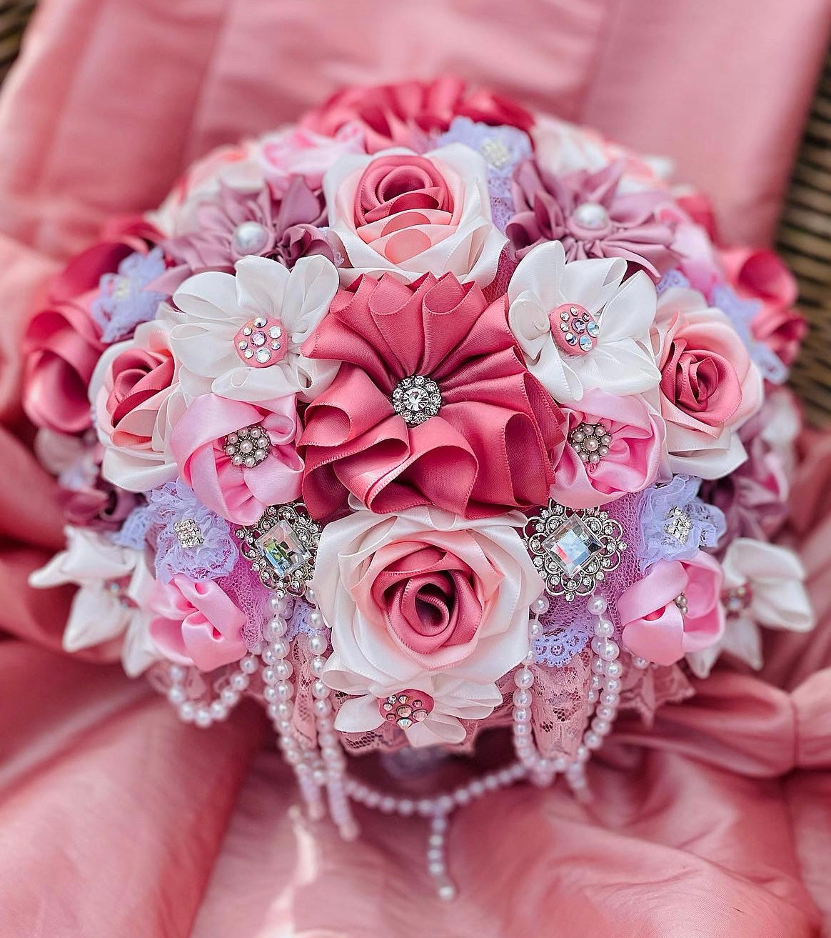 Wedding Bouquet Pretty in Pink wth Headpiece