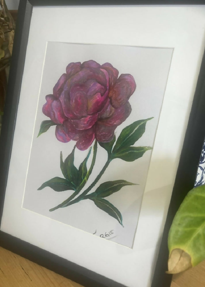 Watercolor Titled Divine , stunning shimmering rose framed