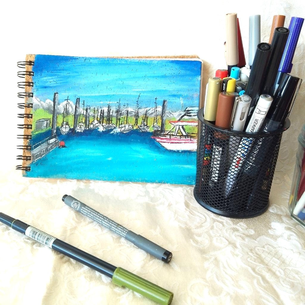 Handpainted Landscape Cork Covered Sketchbook