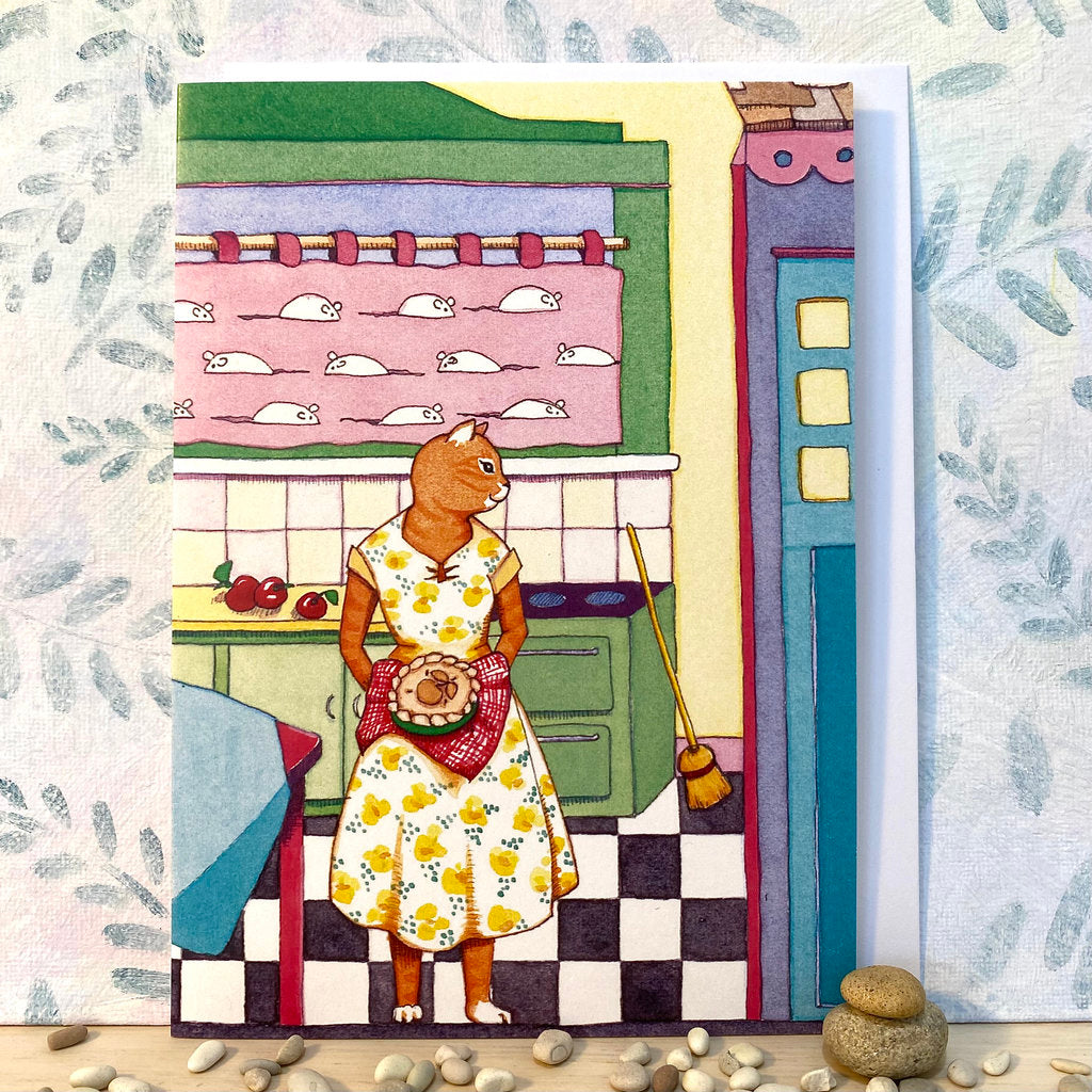 Ginger Cat Baking Pie in a Vintage Kitchen	(lg-bake)