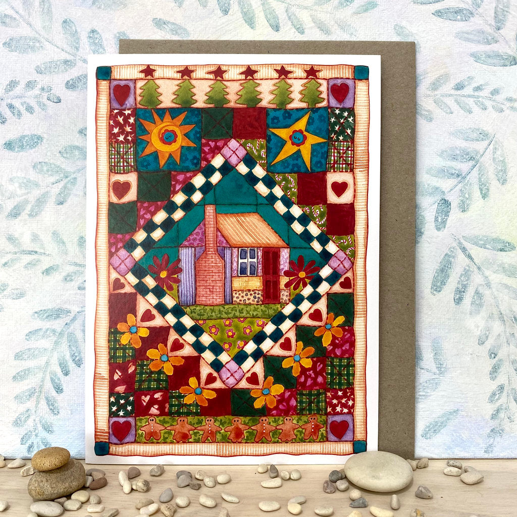 Cosy Patchwork House Mini Quilt Greeting Card (lg-chxq)