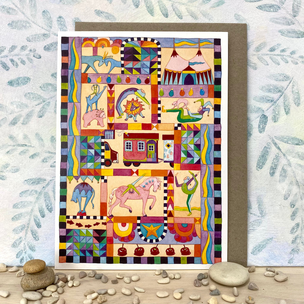 Magical Eco-Card with Whimsical Animals and Circus Children (lg-circ)