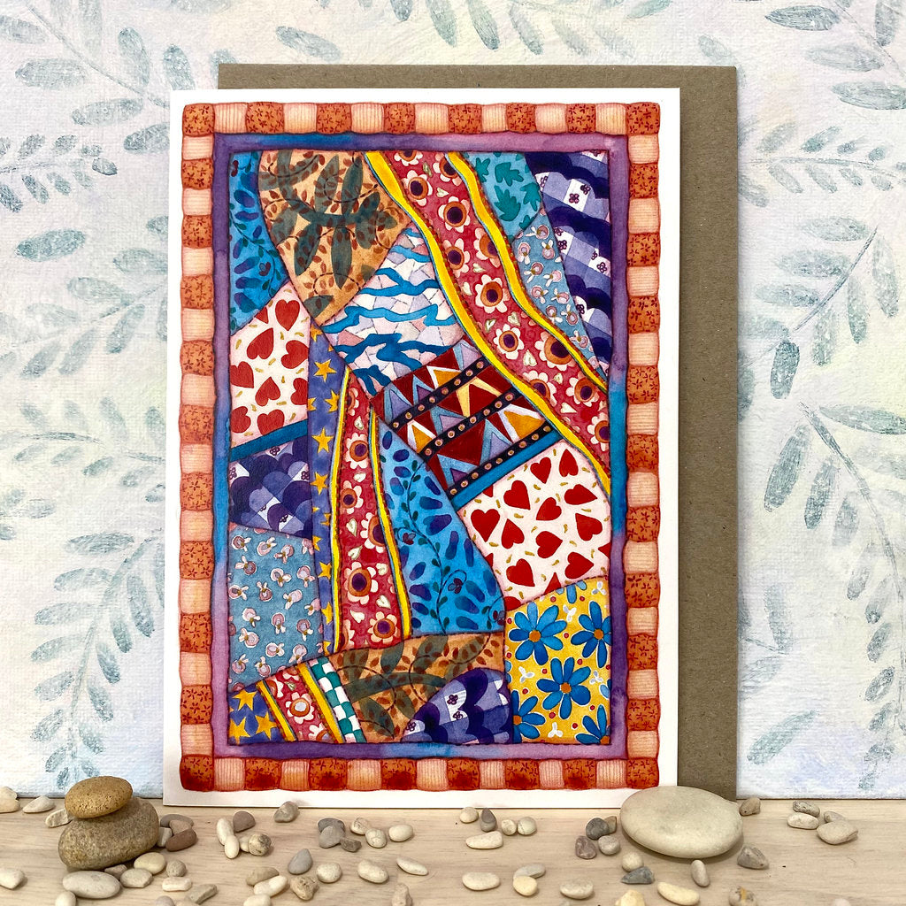 Colourful Crazy Patchwork Quilt Eco-Paper Art Card (lg-craz)
