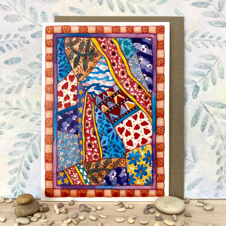 Colourful Crazy Patchwork Quilt Eco-Paper Art Card (lg-craz)