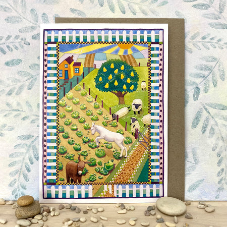 Fun Card about Pet Donkeys and Vegetable Gardens (lg-donk)