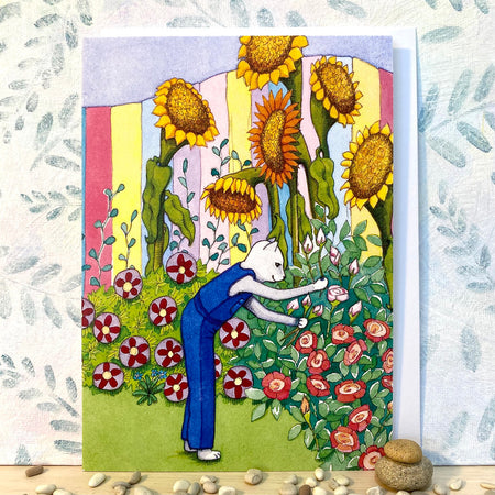 Sunflower Card for Gardeners and Cat Lovers (lg-npix)