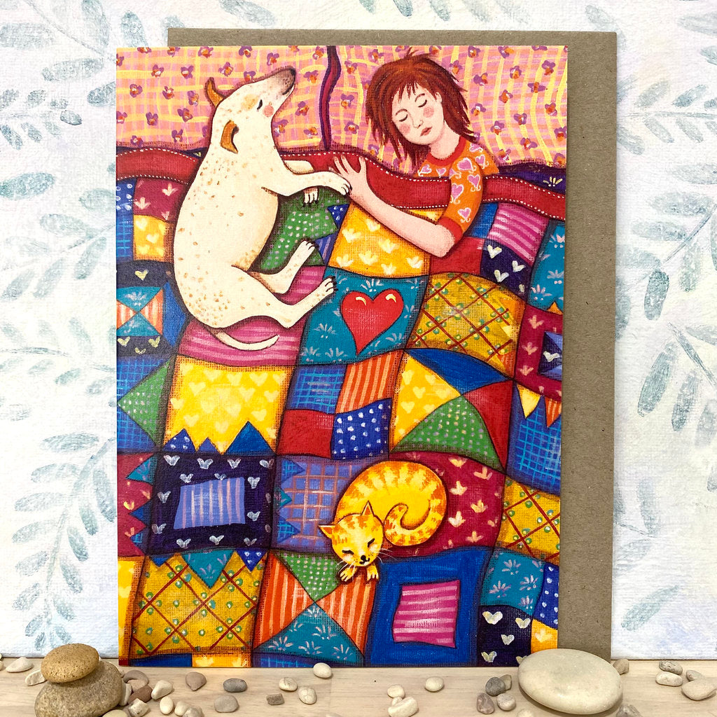 Happy Dog and Cat Artist Greeting Card (lg-sund)