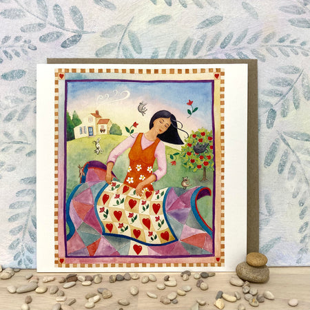 Whimsical Card about Home, Quilt Making and Dogs (sq-dogs)