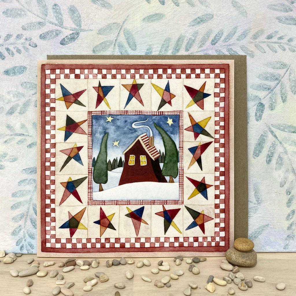 Cosy House in the Forest Eco Greeting Card (sq-home)