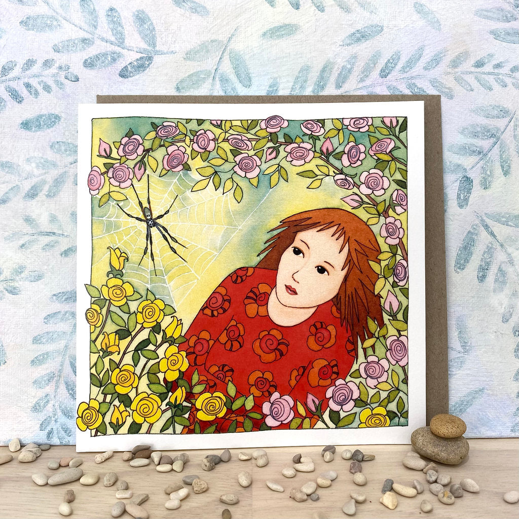 Roses with an Unexpected Spider Guest Eco-Card (sq-lula)