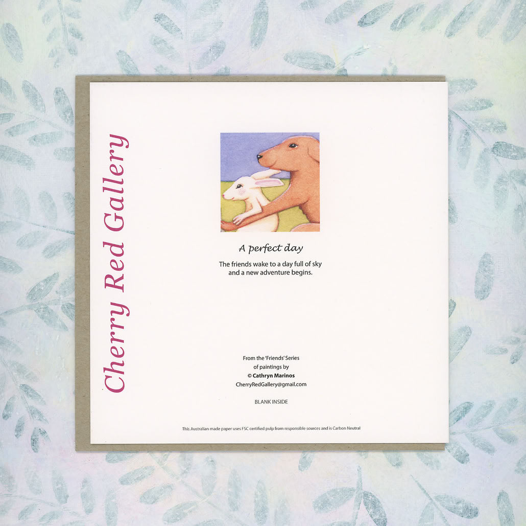 Whimsical Dog and Rabbit on a Bicycle Eco-card (sq-perf)