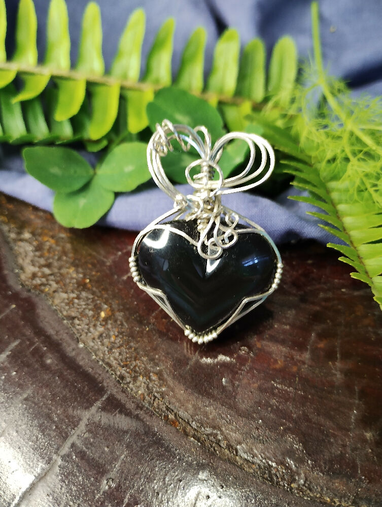 Rainbow Obsidian Heart in Sterling Silver