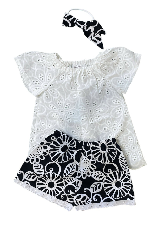 SIZE 0 Baby Girls Cotton Shorts and Lace Smock top SET