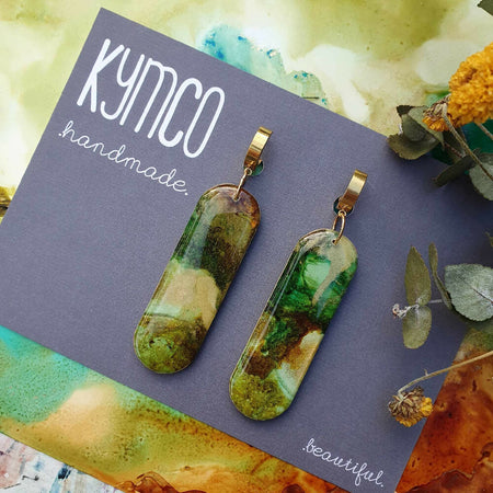 The Rainforest Collection| Resin statement dangle earrings | Green gold