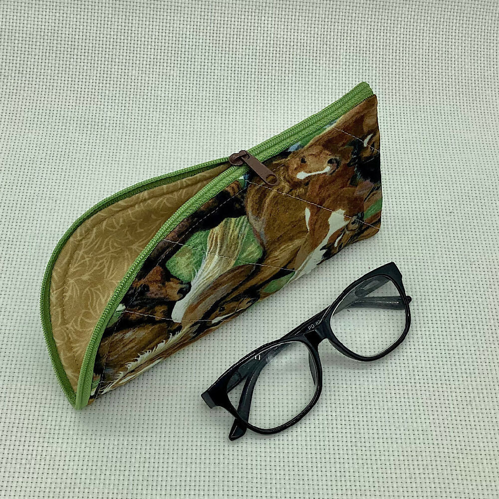 Horses Glasses Case. Fabric, padded, lightly quilted.
