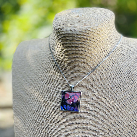 Fluid Art Square Pendant & Necklace - Purple, Pinks and Black