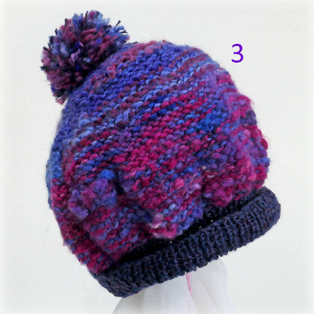 Adult hand-dyed woollen beanies: slouchy. Winter warmth. Free post