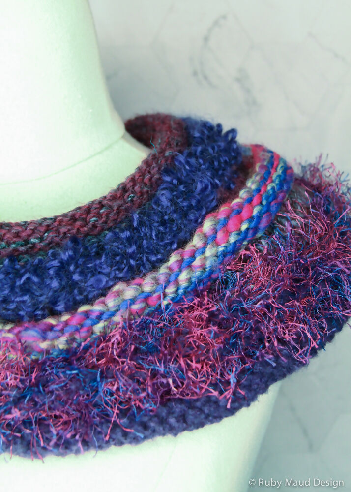 Paisley Purples Hand Knitted Cowl