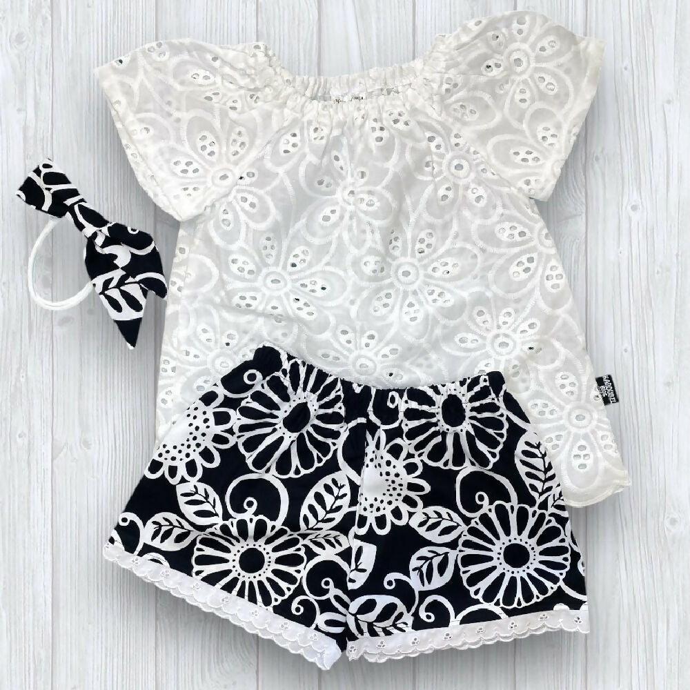 SIZE 0 Baby Girls Cotton Shorts and Lace Smock top SET