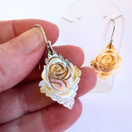 Carved golden mother of pearl with sterling silver earrings
