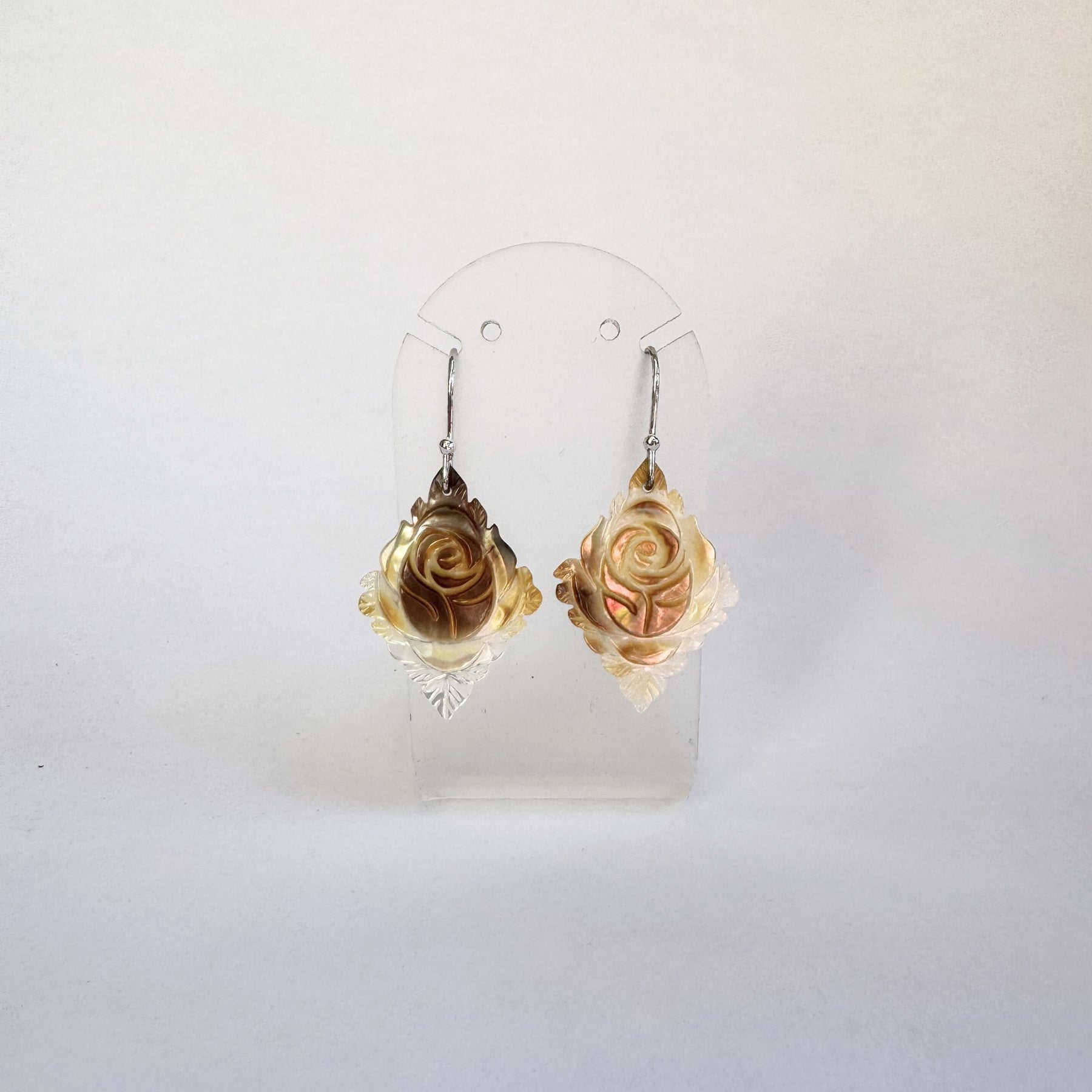 Carved golden mother of pearl with sterling silver earrings