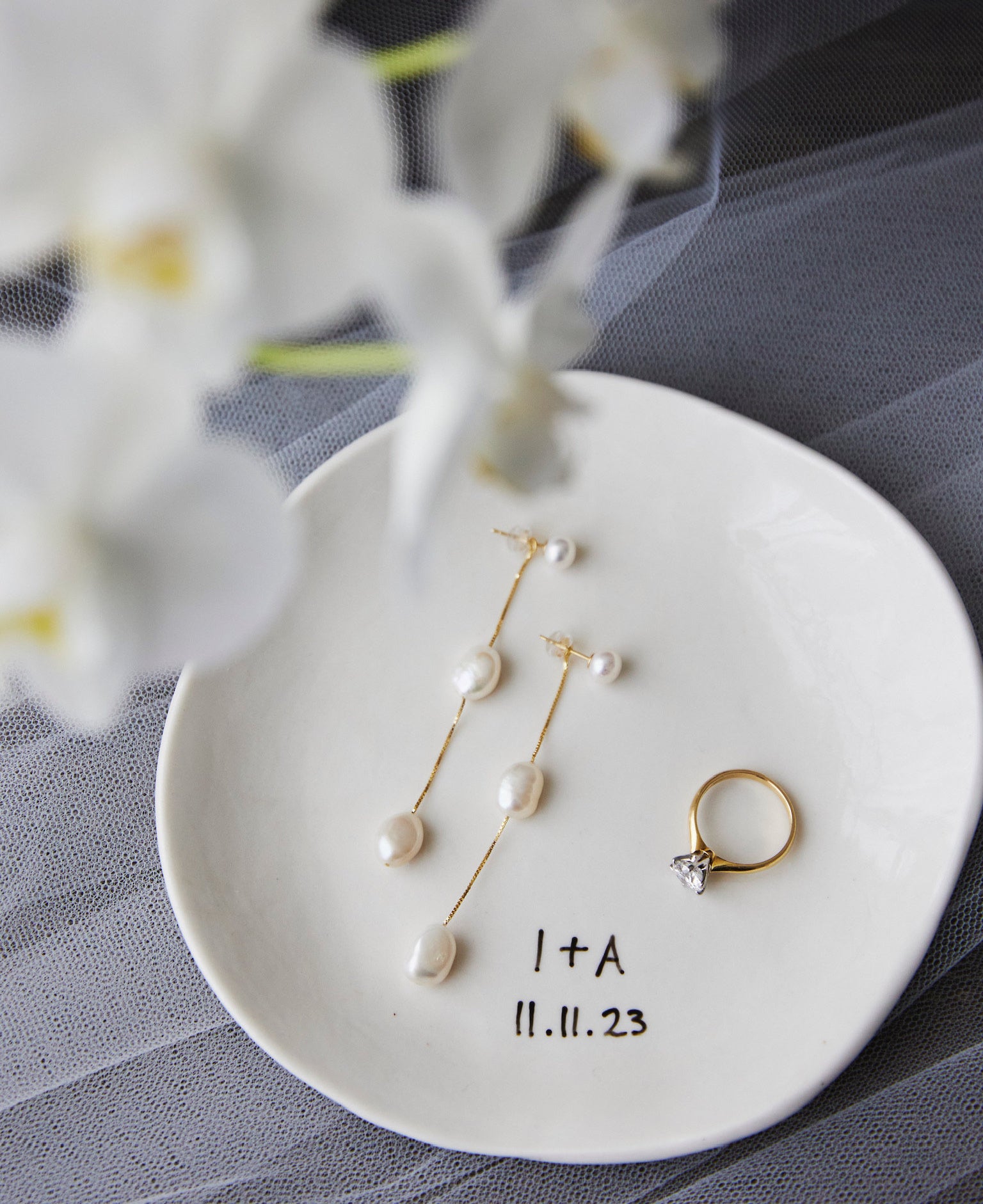 Personalised ring dish with custom initials. Ring holder, Custom Wedding Gift