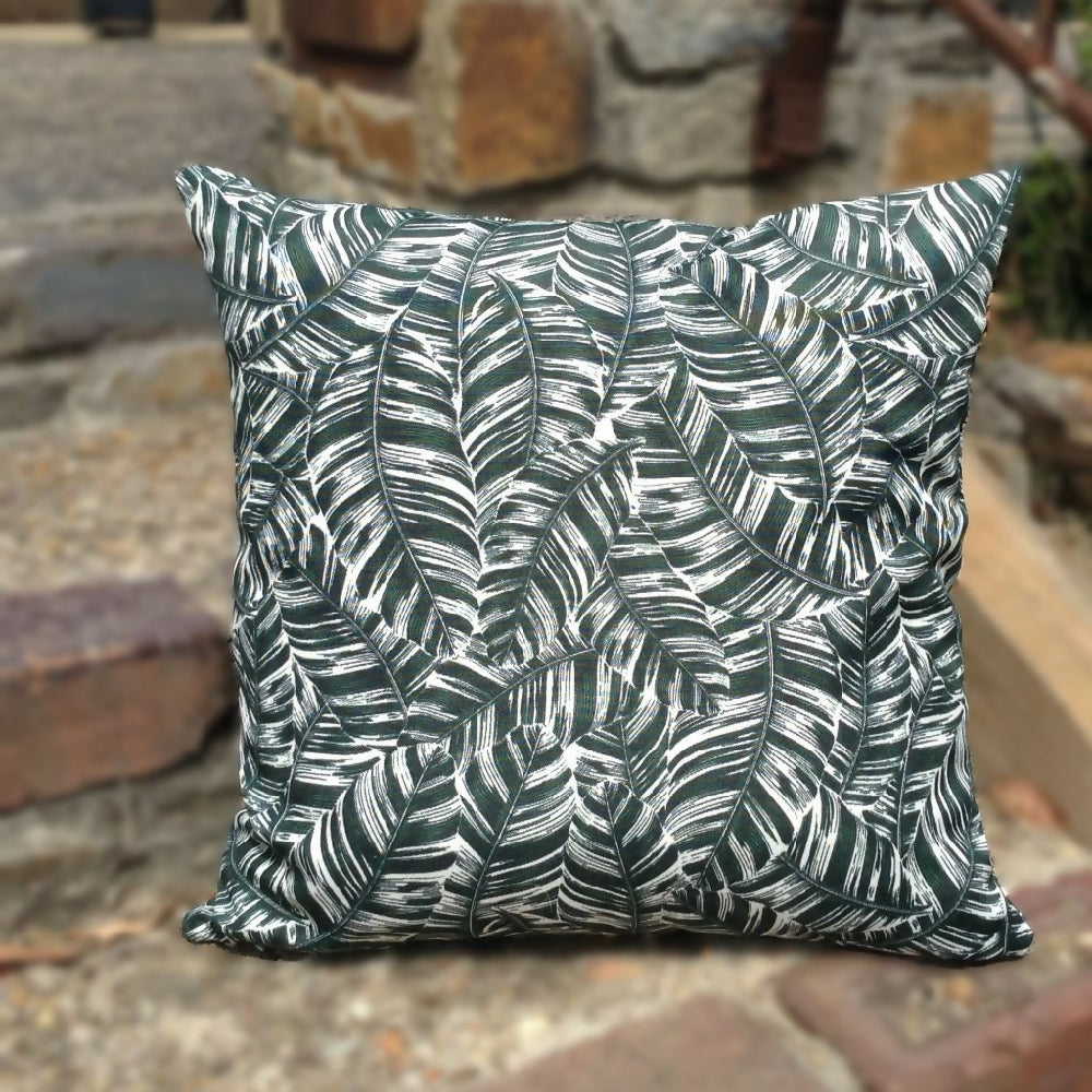 Cushion cover - Green and white cotton palm design.