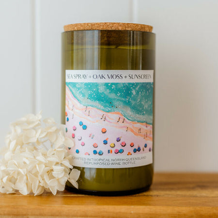 Sea Spray + Oak Moss + Sunscreen Wine bottle candle