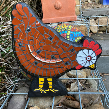Mosaic Chicken - Upcycled Garden Art - Russet