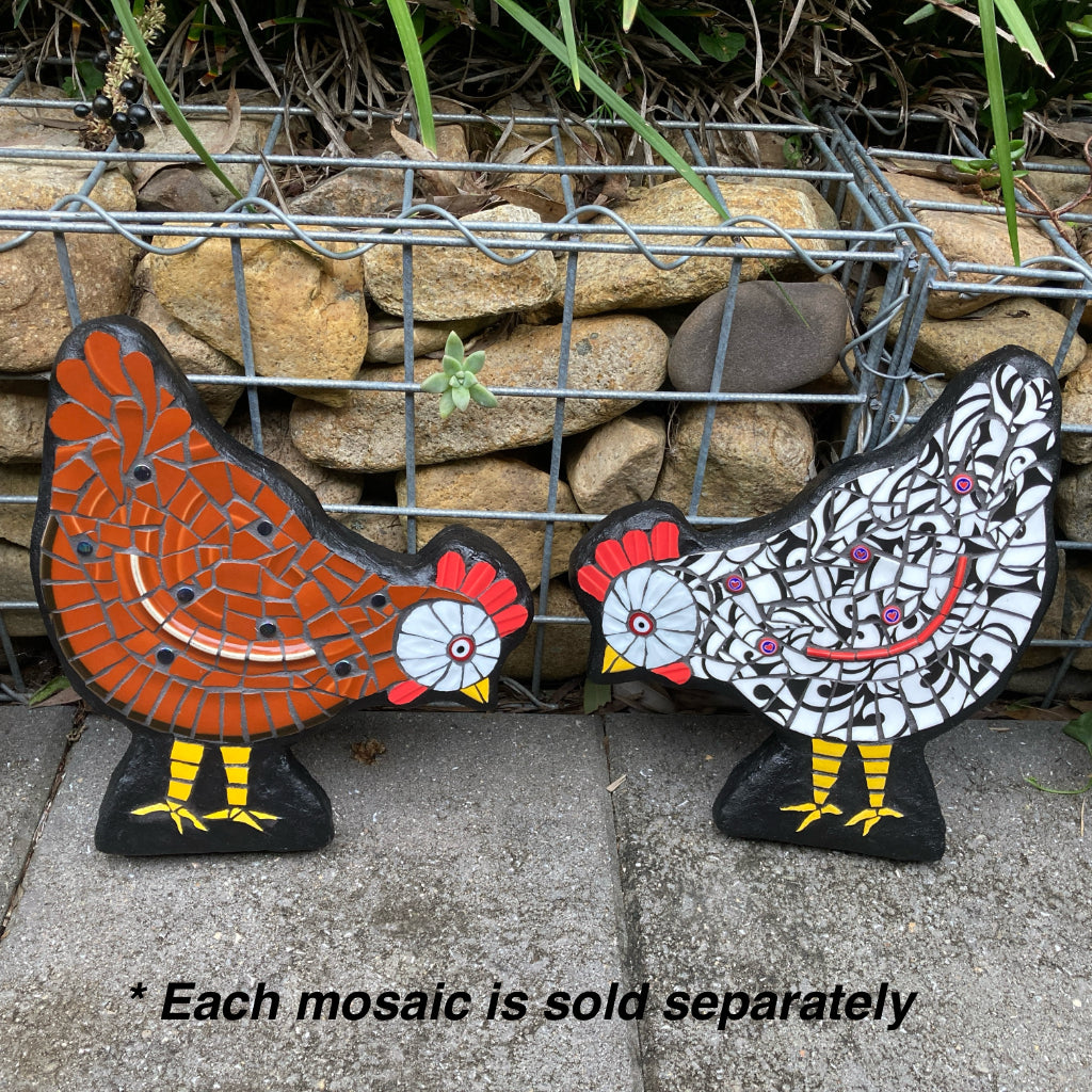 Mosaic Chicken - Upcycled Garden Art - Russet