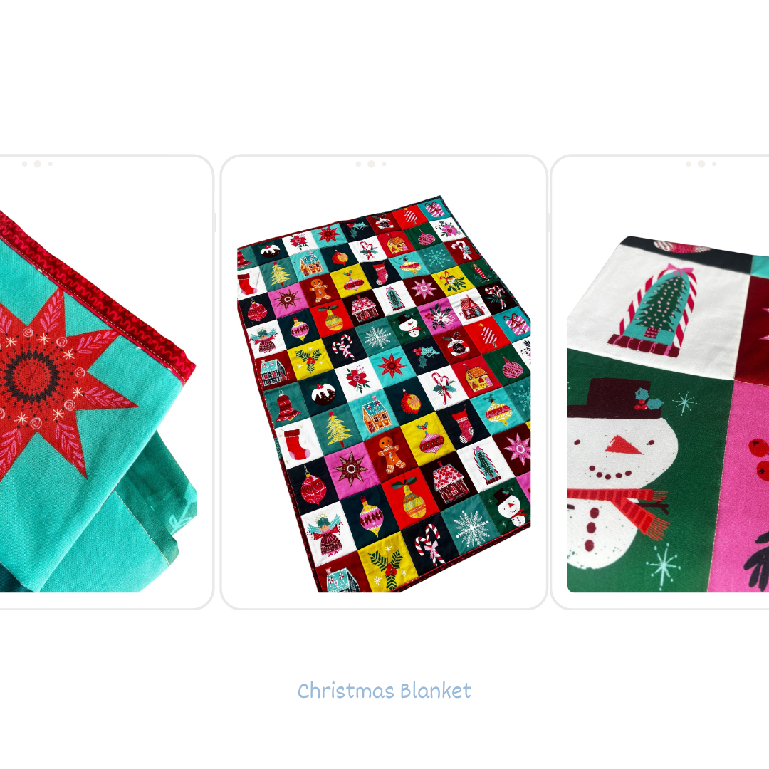 Sustainable Quilted Christmas Blanket – Handmade Keepsake Quilt / Play Mat / Picnic Rug