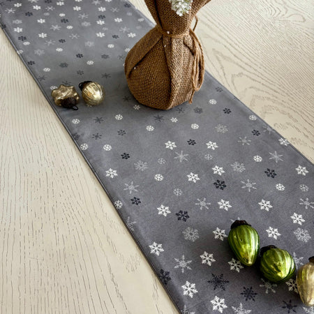 Silver Grey with  white Snowflake Table Runner