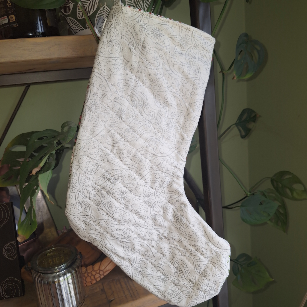 Handmade Green and White Quilted Christmas Stocking