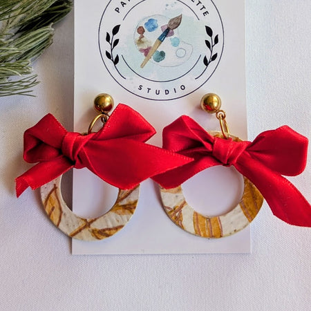 Handcrafted Paper Christmas Earrings – Festive Bow Collection