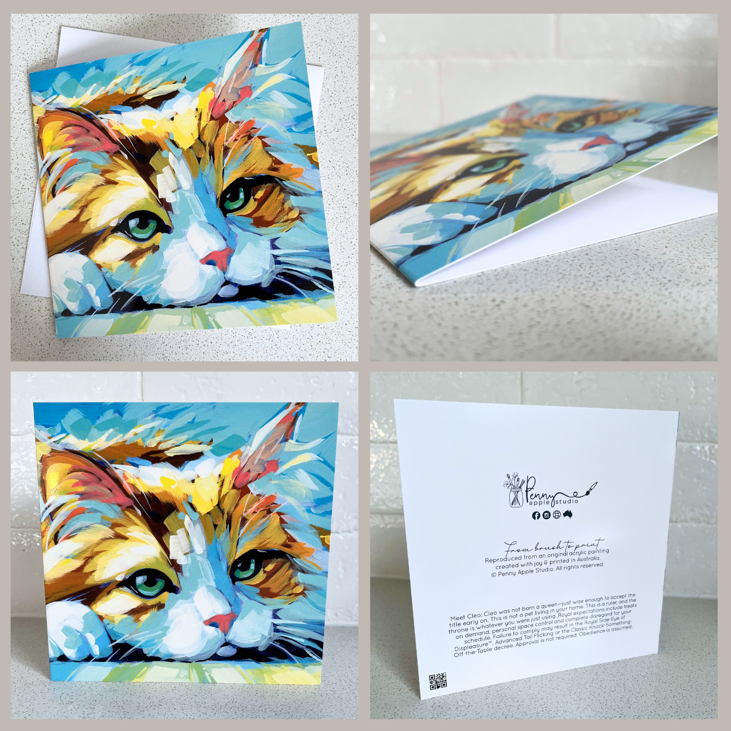Whimsical Kitty Cat Art Greeting Card - Cleo