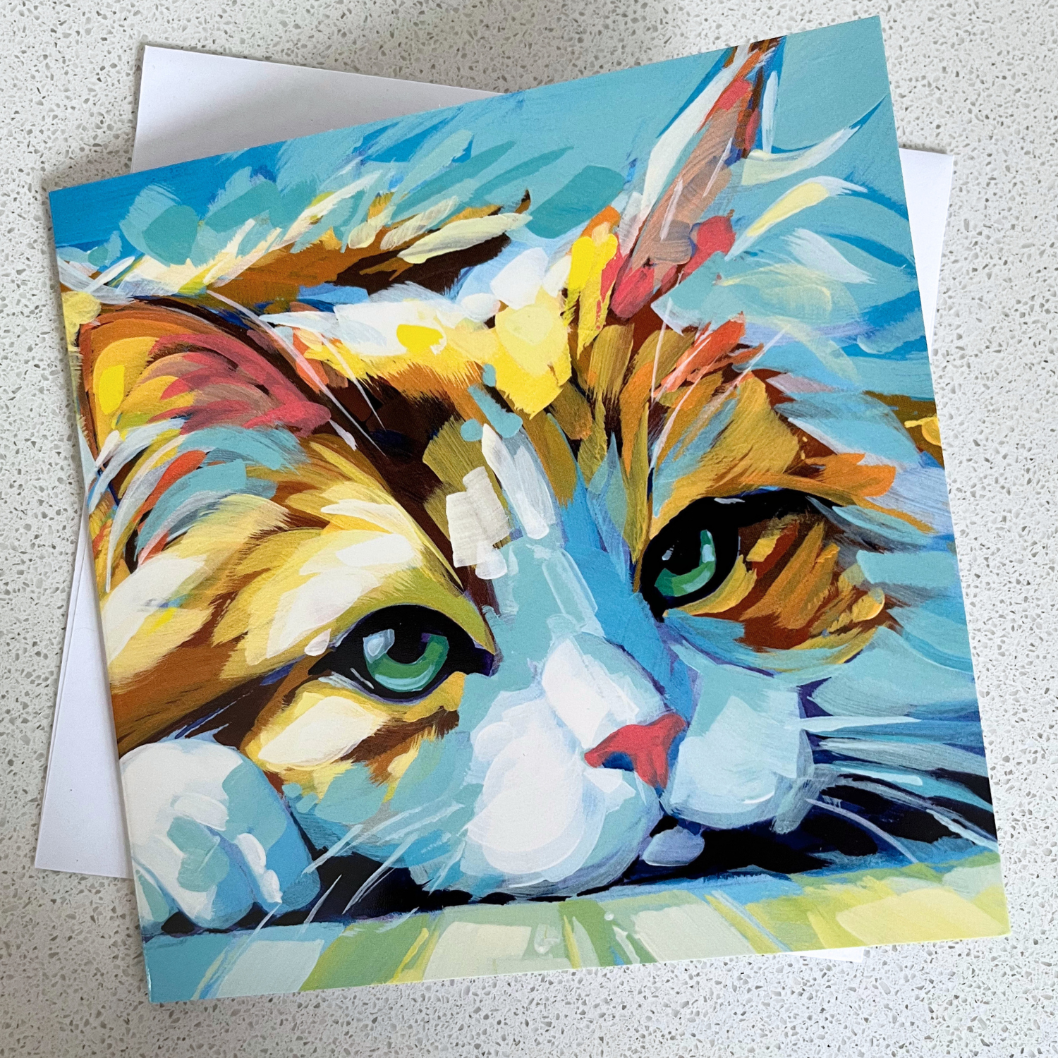 Whimsical Kitty Cat Art Greeting Card - Cleo