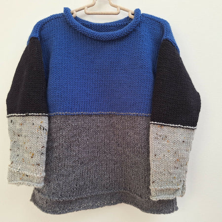 Kid's Handknitted Colour Block Sweater Sz 3-4 Yrs